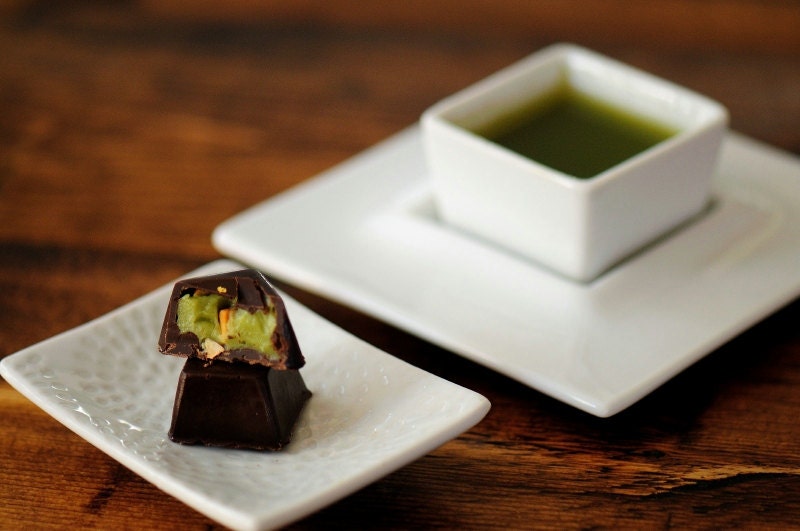 Matcha green tea truffle in dark chocolate