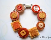 Button Bracelet with Clay Tiles Orange Loopy