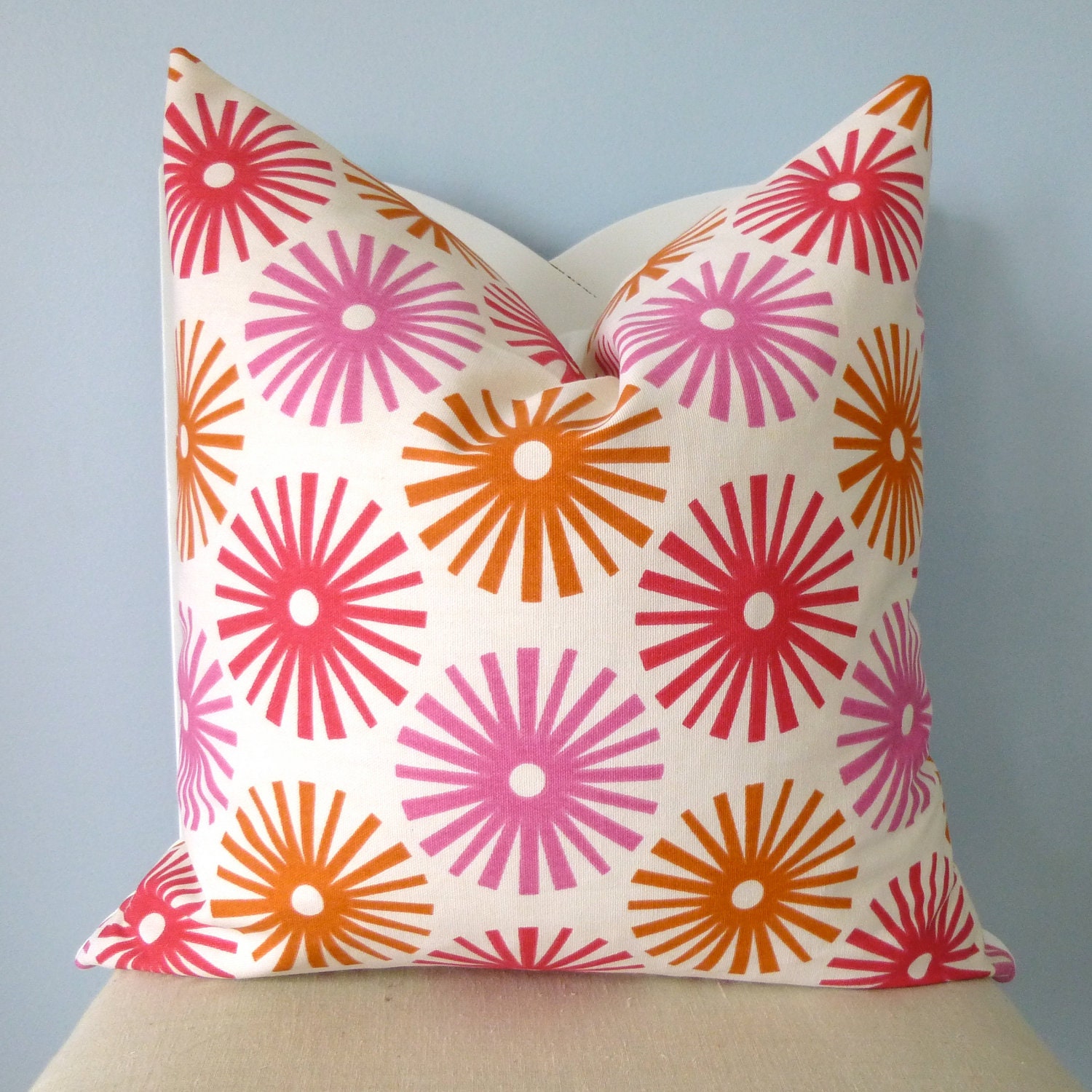 Orange and Pink Fireworks Decorative Pillow Cover 18 x 18