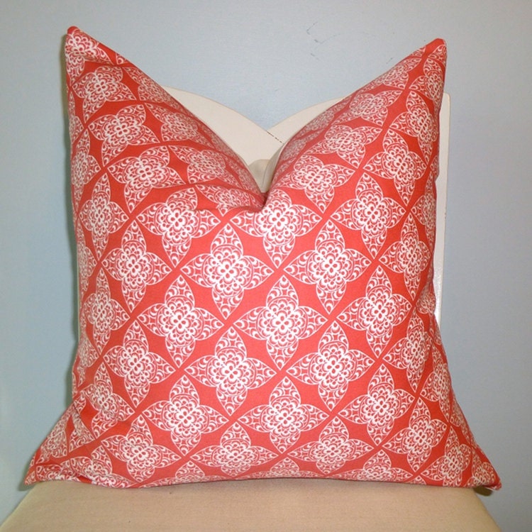 Coral Pink and White Floret Decorative Pillow Cover 16 x 16
