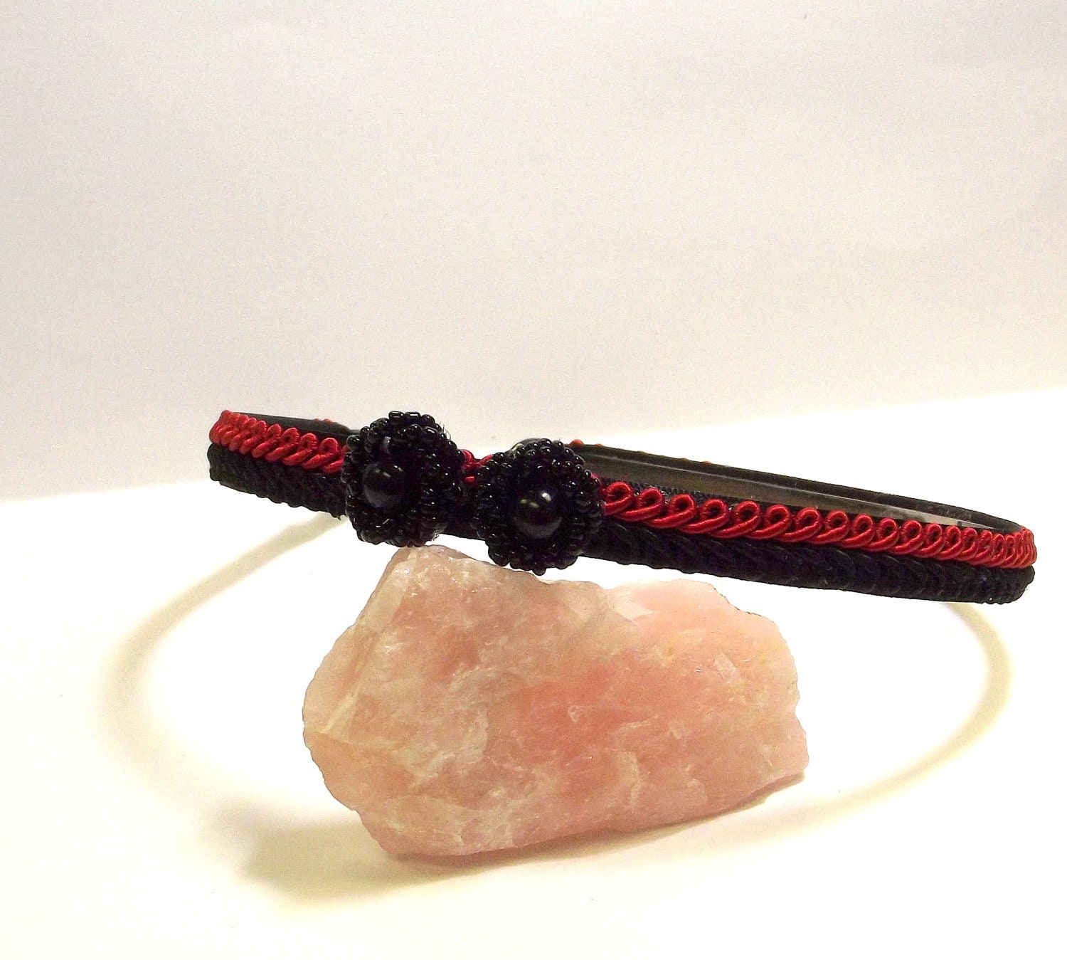 Headband, Black and Red Hair Accessory, Festive Accessory, Gift for Her