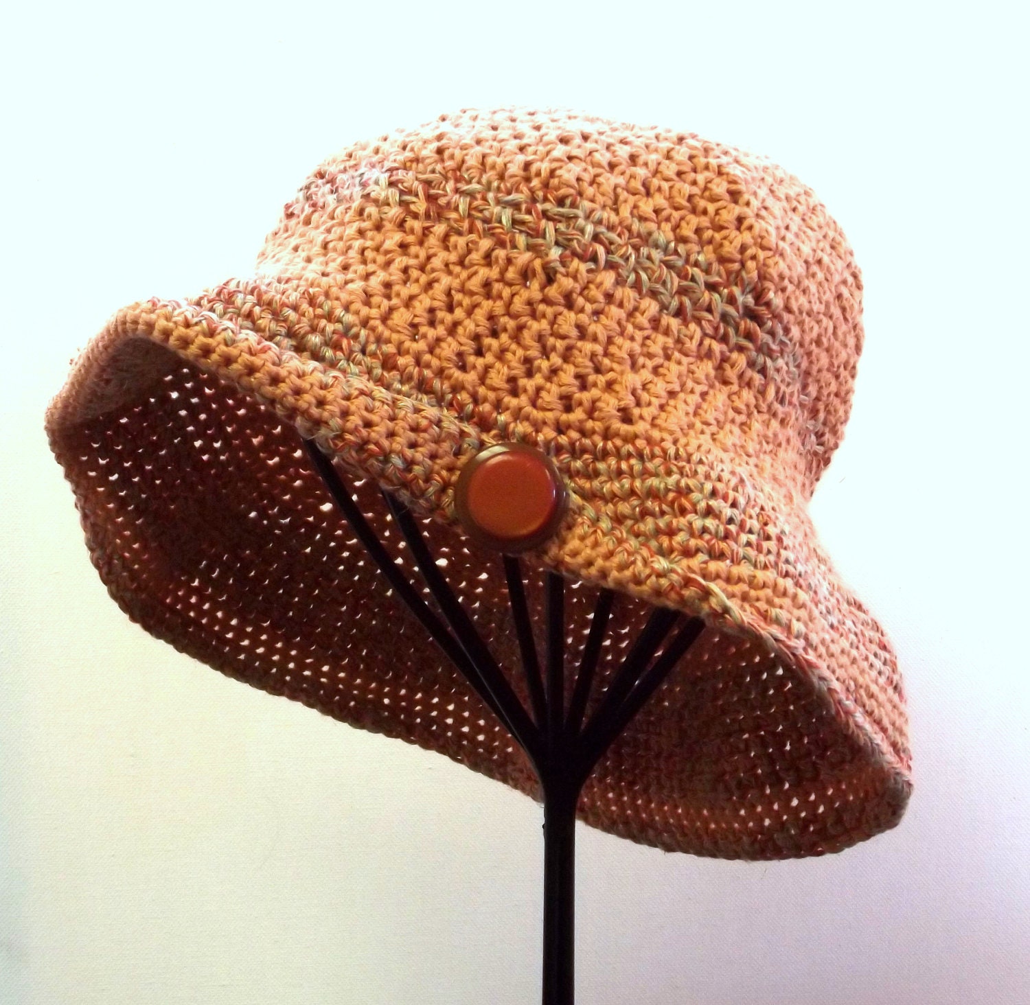 Ladies Hat, Crochet Cloche, Silk Linen Cotton, Sun Hat, Spring, Summer, Beach Apparel