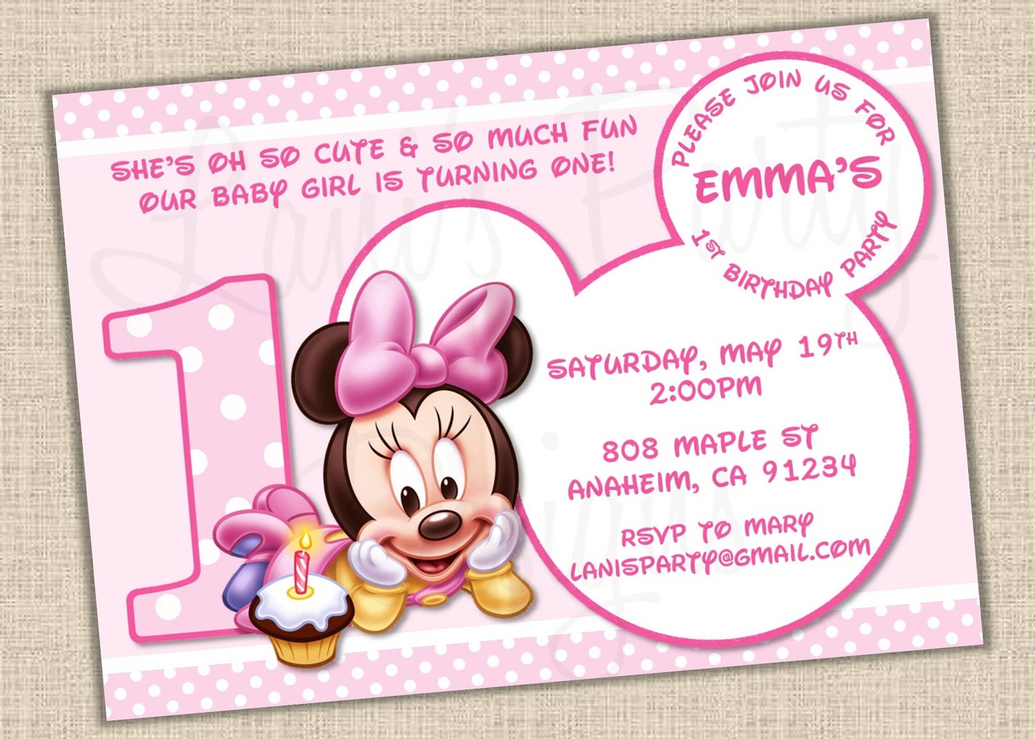 PINK Baby Minnie Mouse - Matches Minnie's 1st Party Supplies - Invitation DIY Printable - Digital File