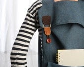 big laptop backpack in blue with brown buckles FREE SHIPPING