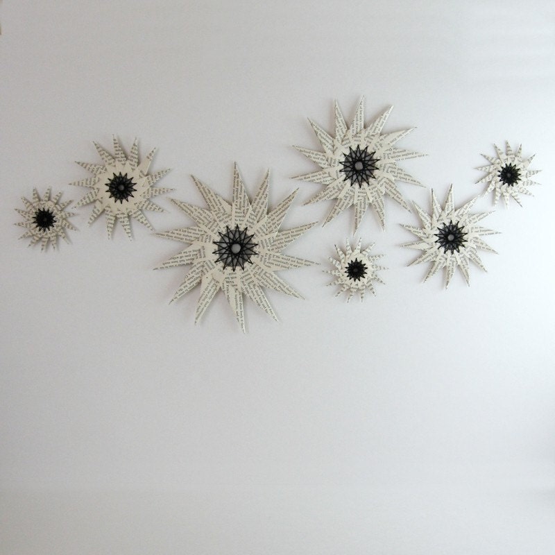 Paper Constellation - 7 Origami & String Art Ornaments - Home Decor - Book Sculpture Wall Mobile