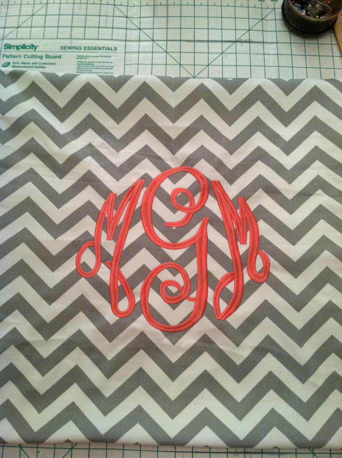 Custom Monogrammed Gray & White Chevron Throw Pillow Cover