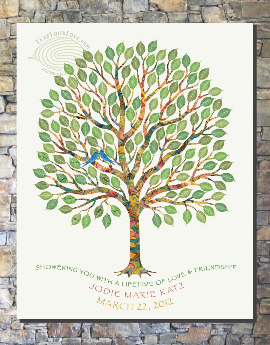 Bridal Shower Gift: Thumbprint Tree Canvas Guest Book Art - Wedding, Anniversary, Milestone Birthdays