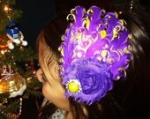 Purple Yellow Feather Hair Clip, School Spirit, Disney Prince Ali, baby toddler girl hair clip, Pageants, Baby Shower Gift, Lakers