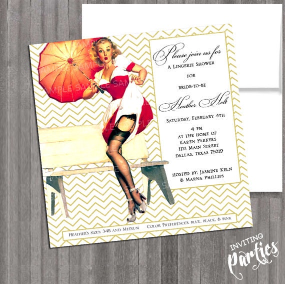 Vintage Pin Up Girl Invitation- Bachelorette party, Hens night, Lingerie Shower Birthday invite diy printed optional