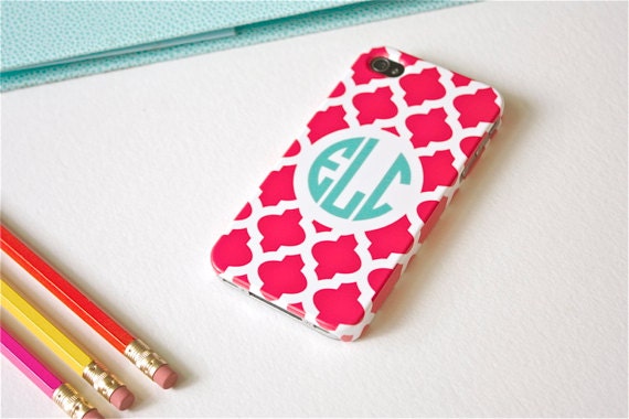 iPhone 5 or 4/4S Case - Custom Fuchsia Tile, Monogrammed