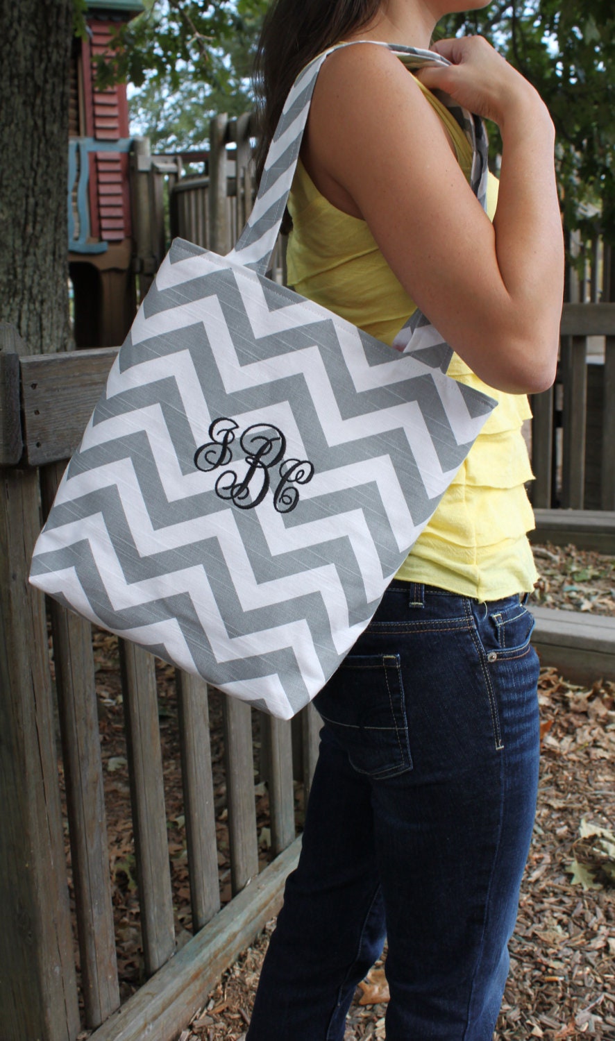 MEDIUM gray and white CHEVRON stripe zigzag Handbag/ Diaper Bag/ Purse/ Tote/ Beach Bag