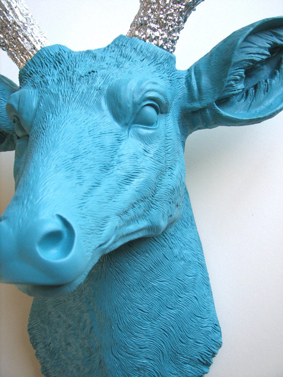 RESERVED 4 ROBIN Faux Taxidermy Deer Head wall mount in turquoise with silver antlers: Deerman the Deer Head