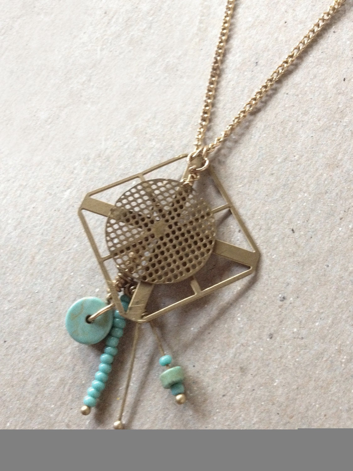 Turquoise Compas Necklace - Layered Geometric Pendant