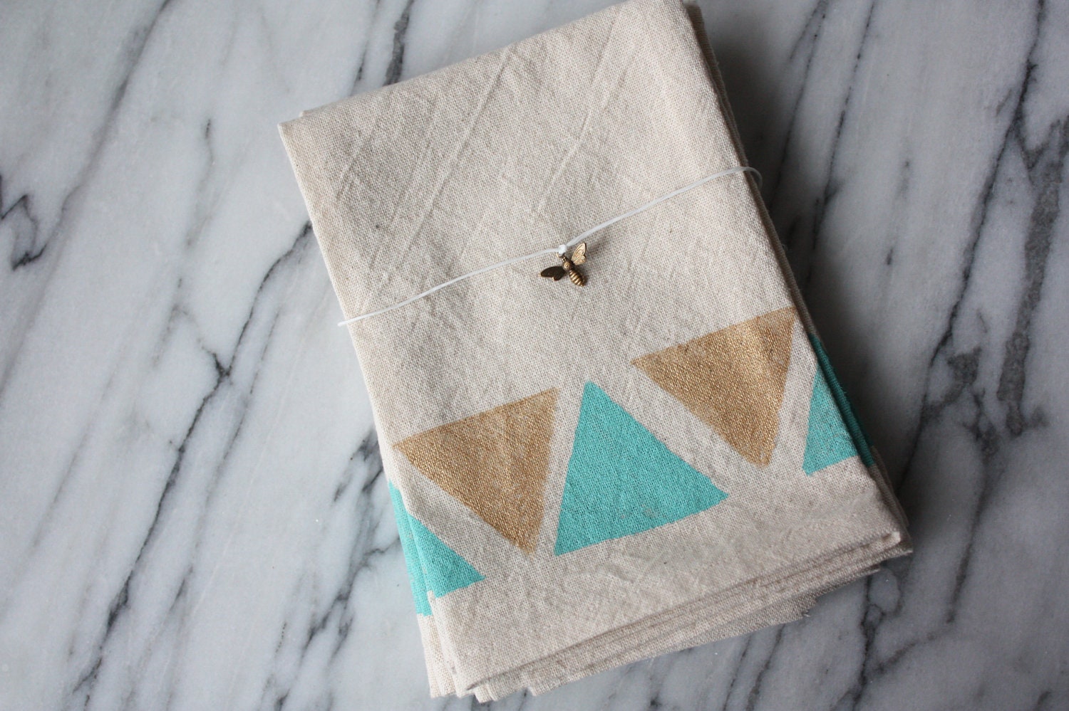 Tribal Inspired Napkins, Turquoise and Gold, Set of 4