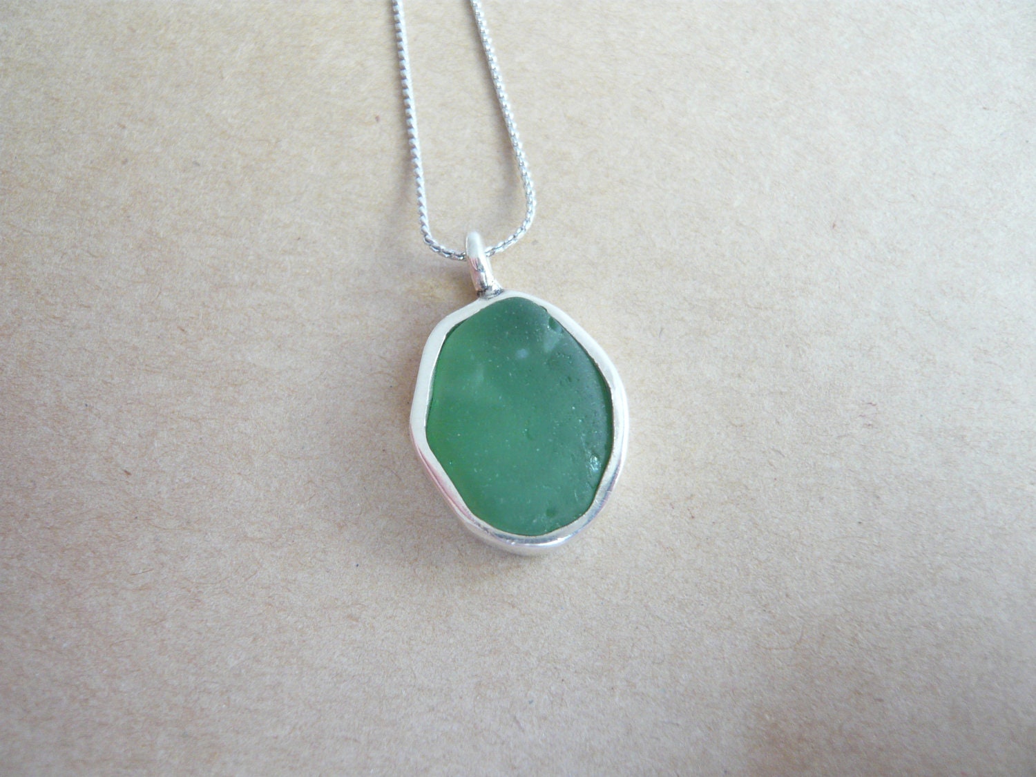Sea glass necklace - teal green sea glass set in silver bezel