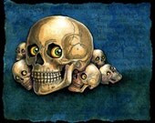 Me-kurabe- signed archival art print, Halloween, skulls, Japanese, yokai, eyeballs, curious art