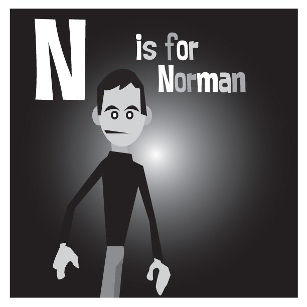 N is for Norman - Original Artwork  8.5" x 8.5" Norman Bates from Alfred Hitchcock's PSYCHO