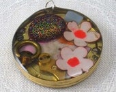 Resin collage pendant, elegant, fun, steampunk style