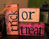 Trick or Treat Halloween Home Decor Wooden Block Sign