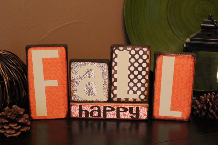 HAPPY FALL Thanksgiving Fall Wooden Block Home Decor Sign
