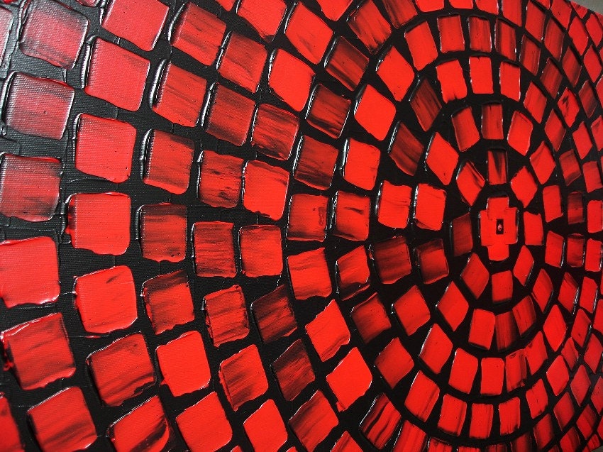 48 x 24 ORIGINAL Abstract Acrylic Painting Art Deco Textured Black Red Squares Modern Ready to Hang FREE SHIPPING