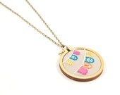 Embroidered bunting flag necklace - miniature hoop design - celebrate fun and time to party - made with love by dandelyne