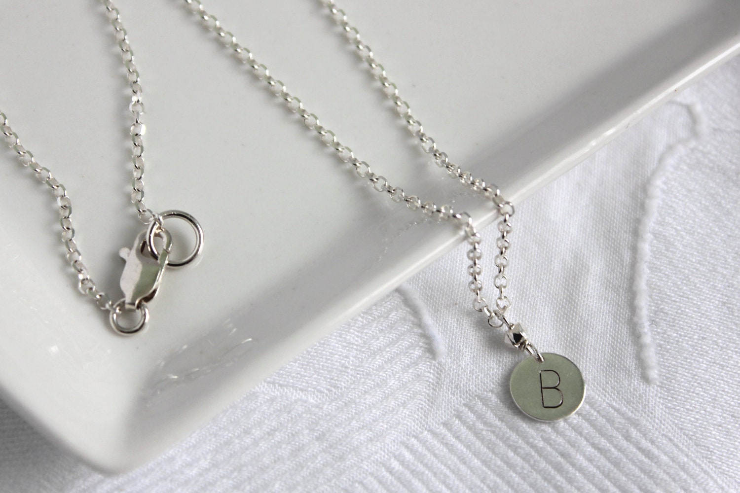 Silvar Initial Necklace,Tiny Sterling Silver Personalized Necklace,Small Silver Monogram Necklace.