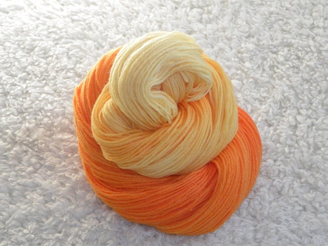 Hand dyed yarn, Sock weight, Superwash Merino Wool and Nylon, 420 yards/100g- 'Creamsicle'