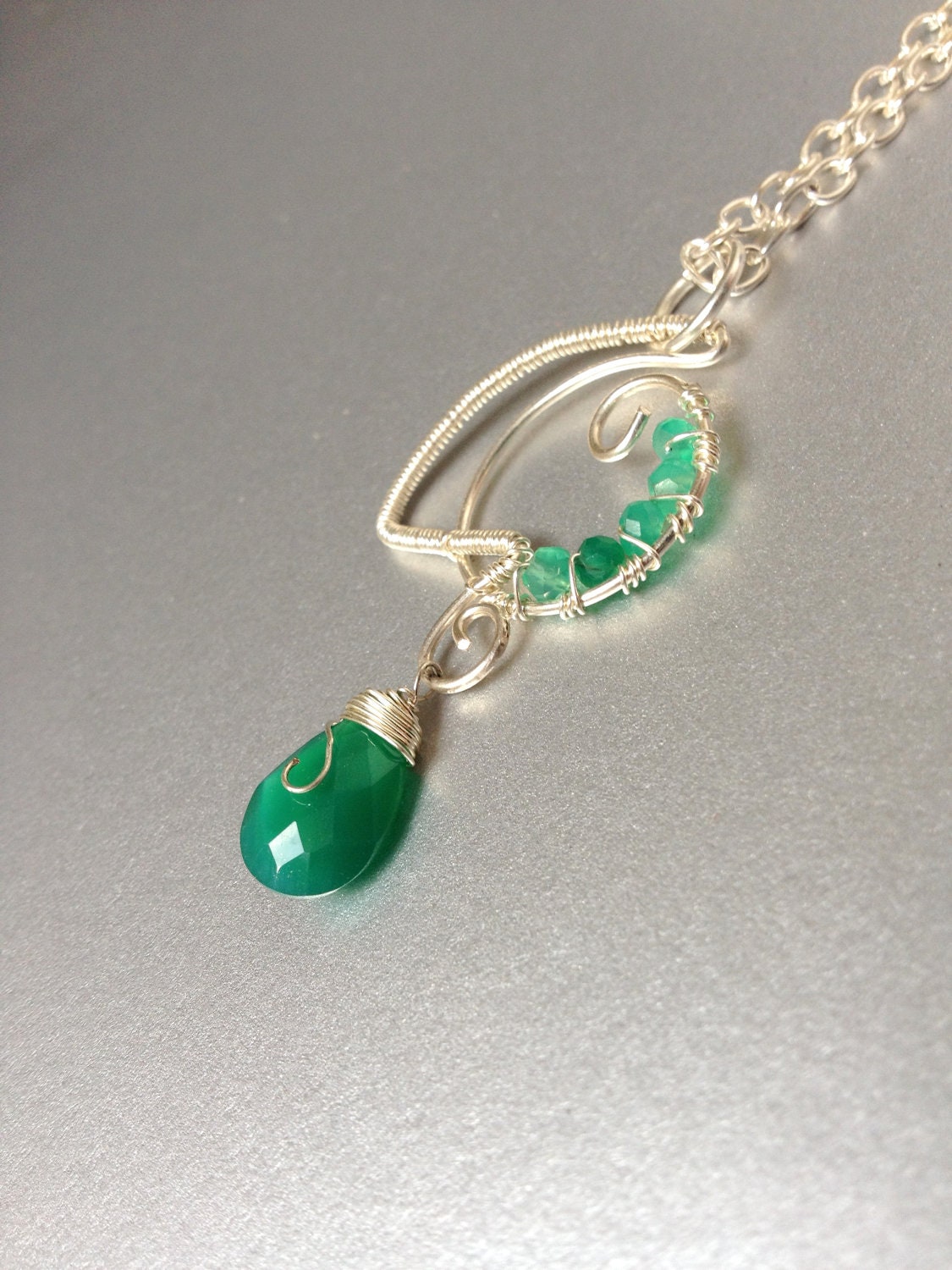 Green Chalcedony wire wrapped jewelry handmade, wire wrapped handmade necklace