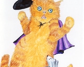 Costumed Cat and Mouse Halloween Card, Halloween Greeting Card, 5x7 Matte Finish Card