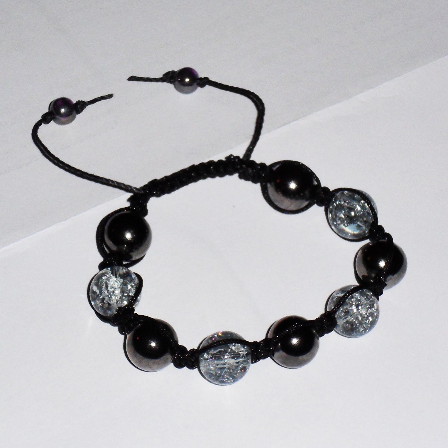 Adjustable Knotted Black & Gunmetal Friendship Bracelet