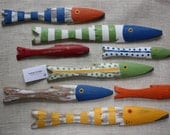 School of 8 Hand Painted Picket FISH Art Reclaimed Wood Beach Cottage Cabin Decor