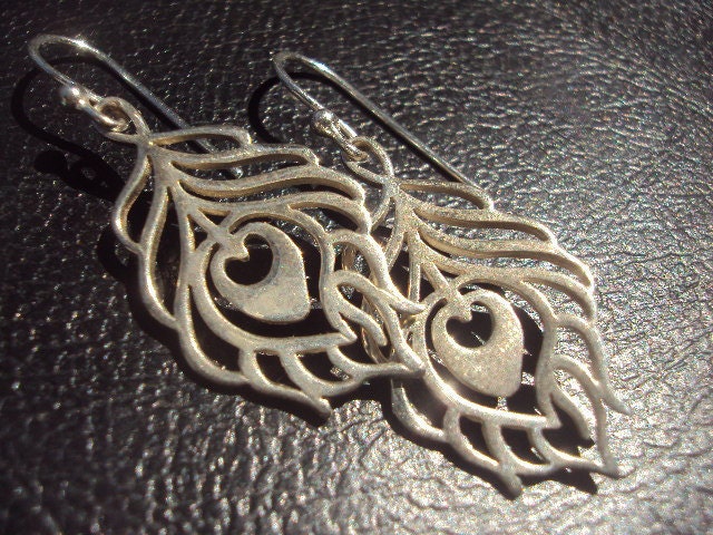 Sterling Silver Peacock Feather Charm Earrings by Amanda Lynne LUXE