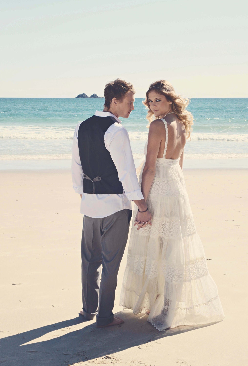 Romantic babydoll style French lace Bohemian Vintage style wedding dress,