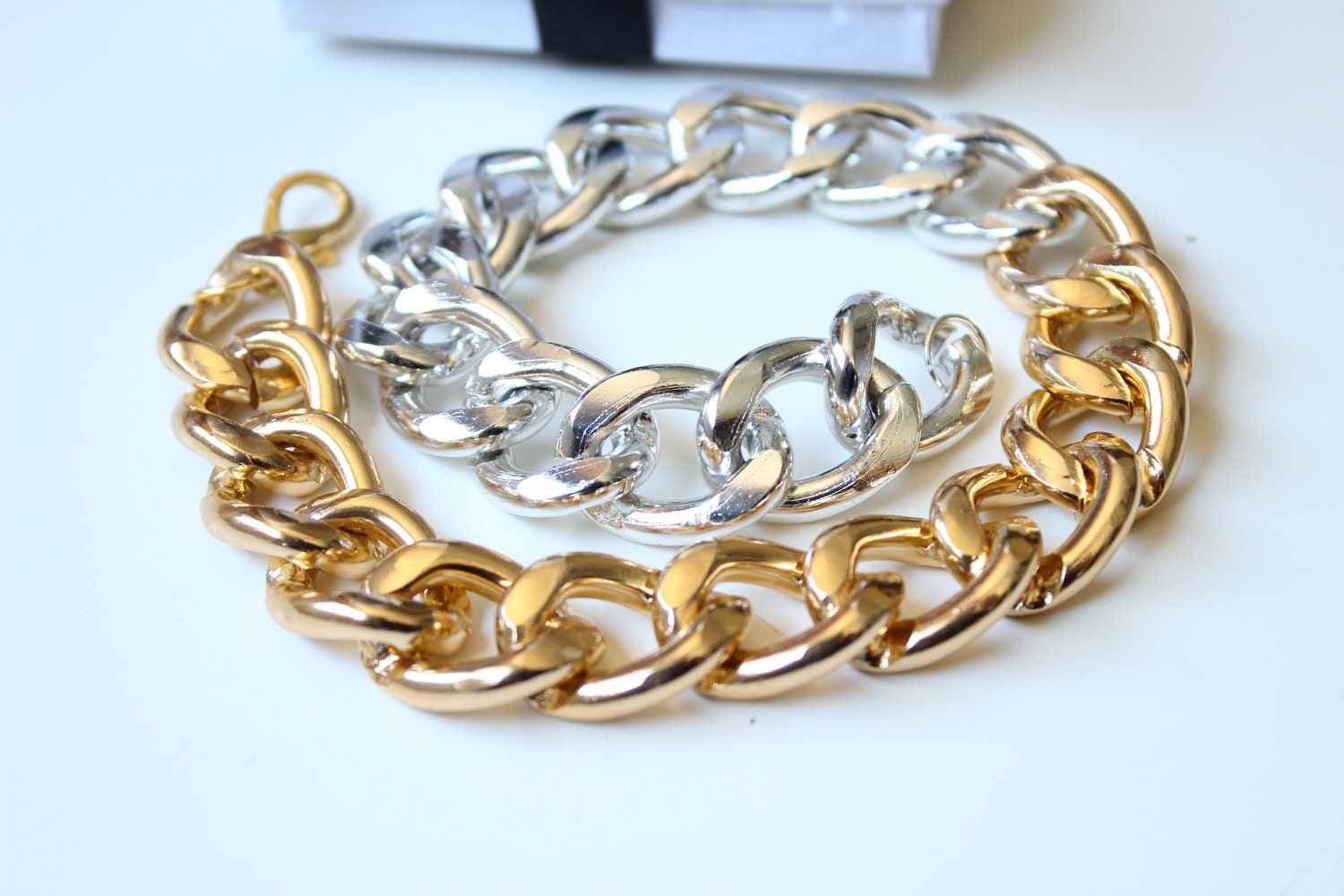 Two Toned Double Wrap Silver & Gold Chunky Curb Chain Bracelet