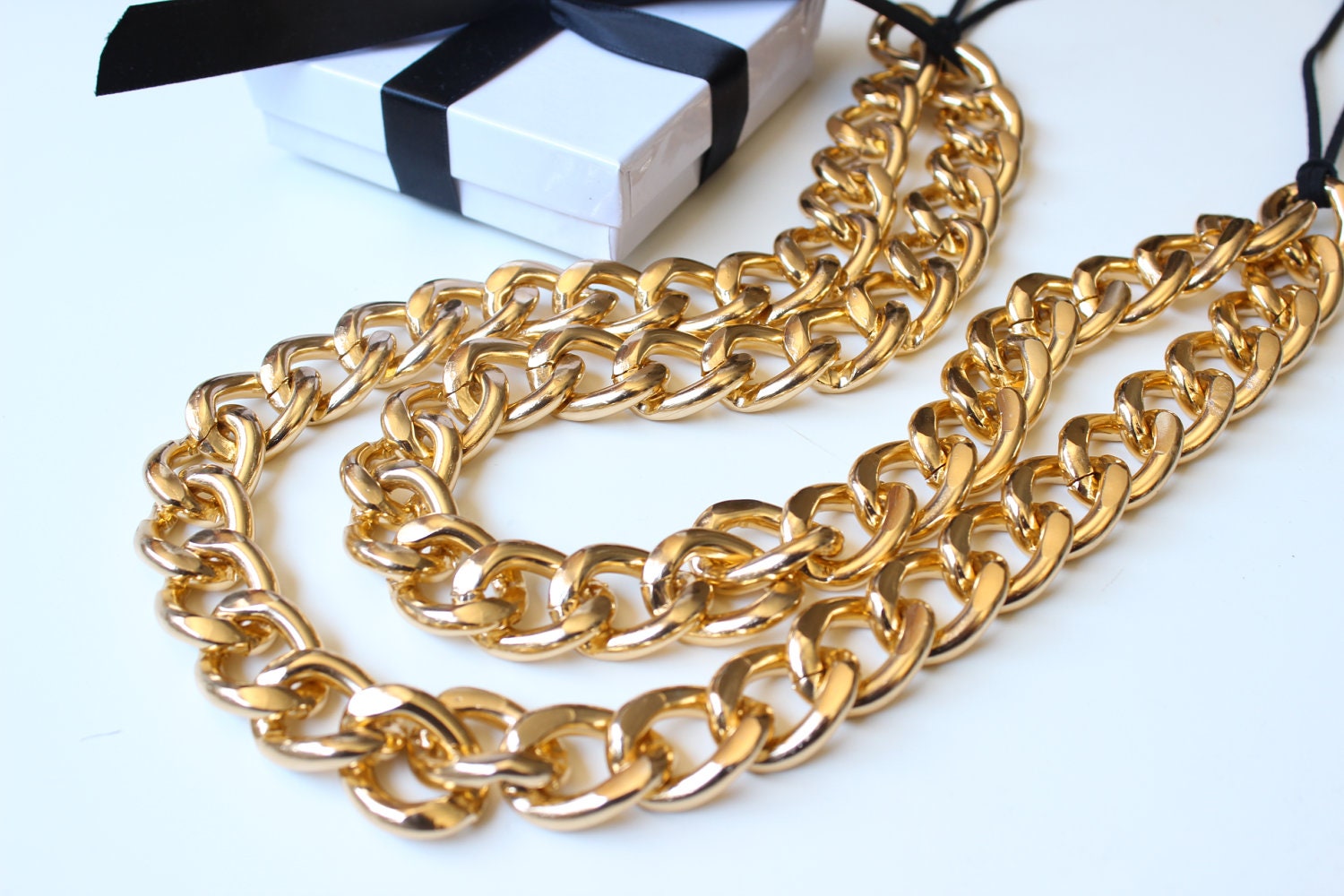 Double Layer Gold Chunky Curb Chain Necklace