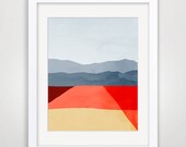 Abstract Landscape Art, Minimalist Poster, Mid Century Modern, Wall Art -  Red, Yellow and Gray Wall Art