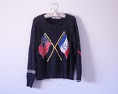 Vintage slouchy unisex nautical navy flag long sleeve sweater pullover