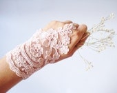 Bridal Gloves, Lace Wedding Accessory, Bridal accessory, Fingerless Gloves, Soft Pink, Asymmetric