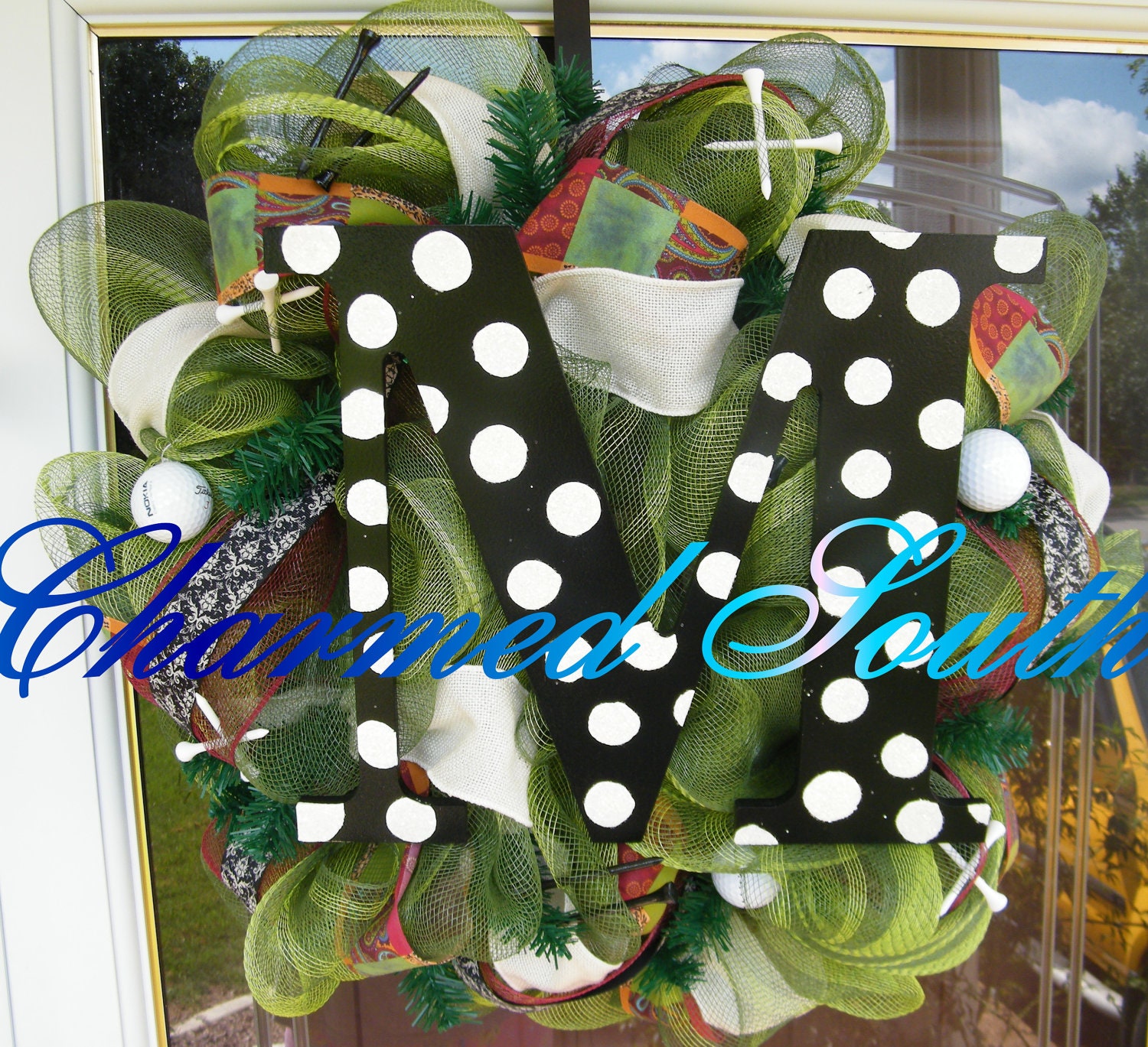 Golf initial Deco Mesh Wreath, golf gift, golf decor