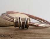 Triple Bangle, Copper Bangle, Mixed Metal Bangle, Stacking Bangle, Brass Spinner Bead, Sterling Silver