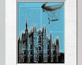 Milan Cathedral, Duomo di Milano, children decor Print on salvaged page book art print,  kids wall art, wall art