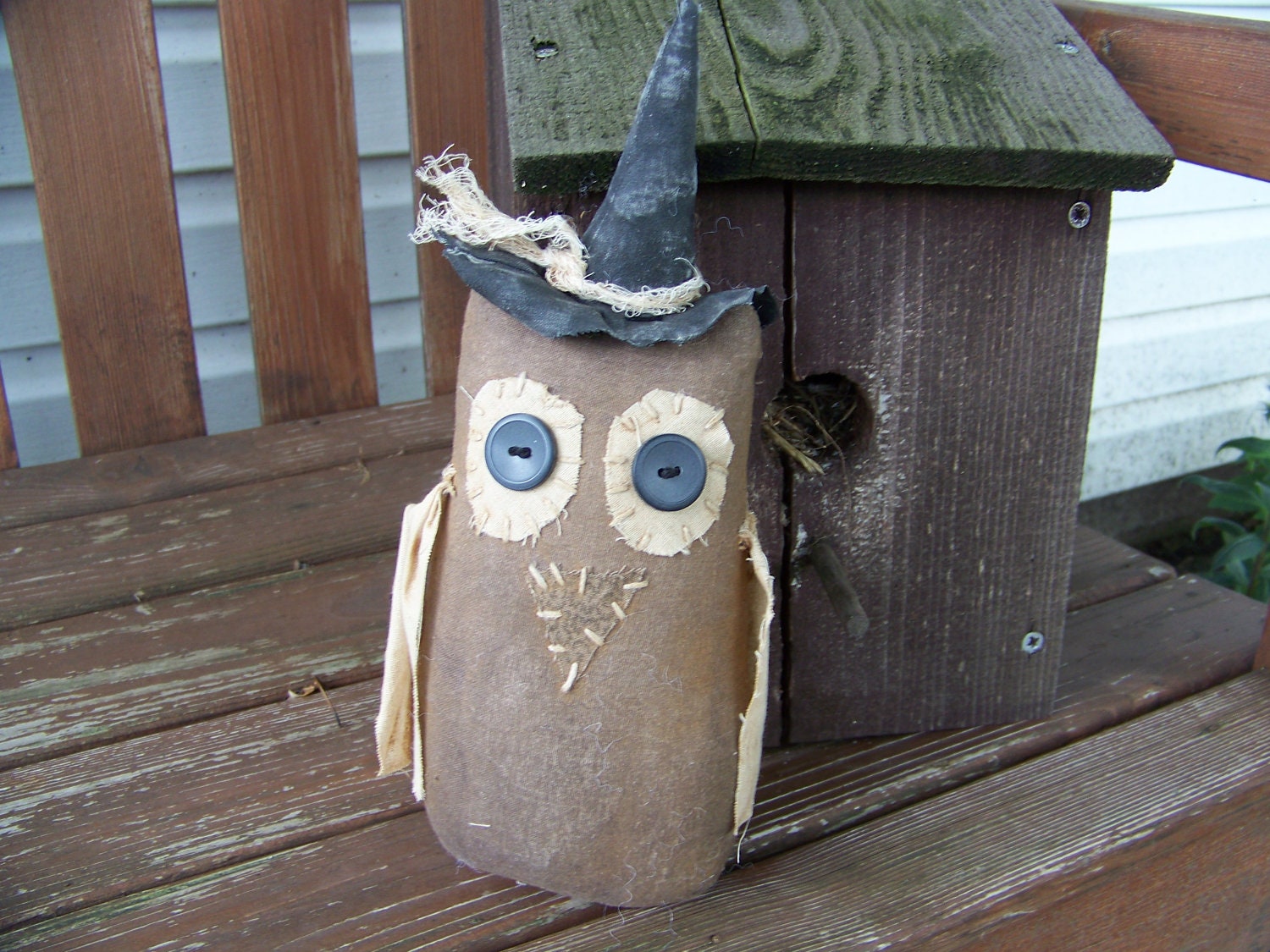 Witchy Owl Primitive Grungy Fabric Shelf Sitter/ Doll For Autumn and Halloween