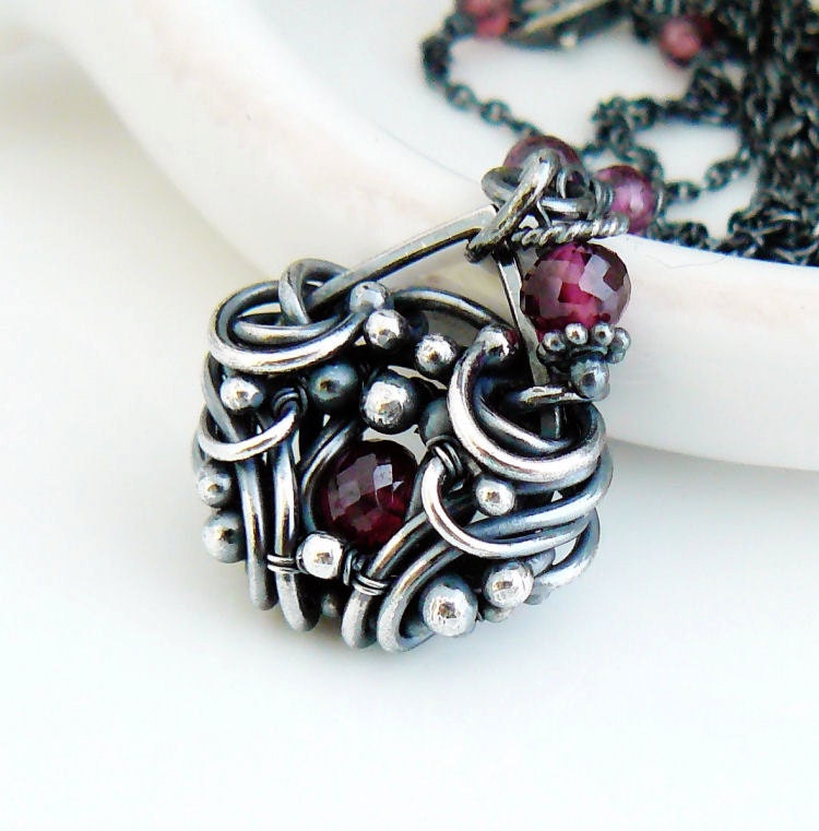 Cyber Monday Etsy - OOAK Wire wrapped garnet necklace - Wire wrap jewelry - Garnet jewelry