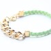 ON SALE: Christmas gift - Arm Candy - Gold chunky chain with Leaf green Leather braid Bracelet - 24k gold plated