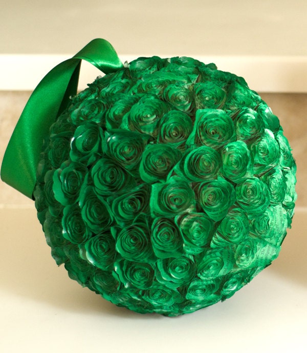 Custom Made Wedding, Bridal or Baby Shower Table Decoration - Choice of Color - 10 inch Upcycled Book Page Rosette Pomander Kissing Ball