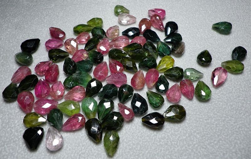 Watermelon Tourmaline Faceted Briolette (Top to Bottom Drilled) 9mm-10mm