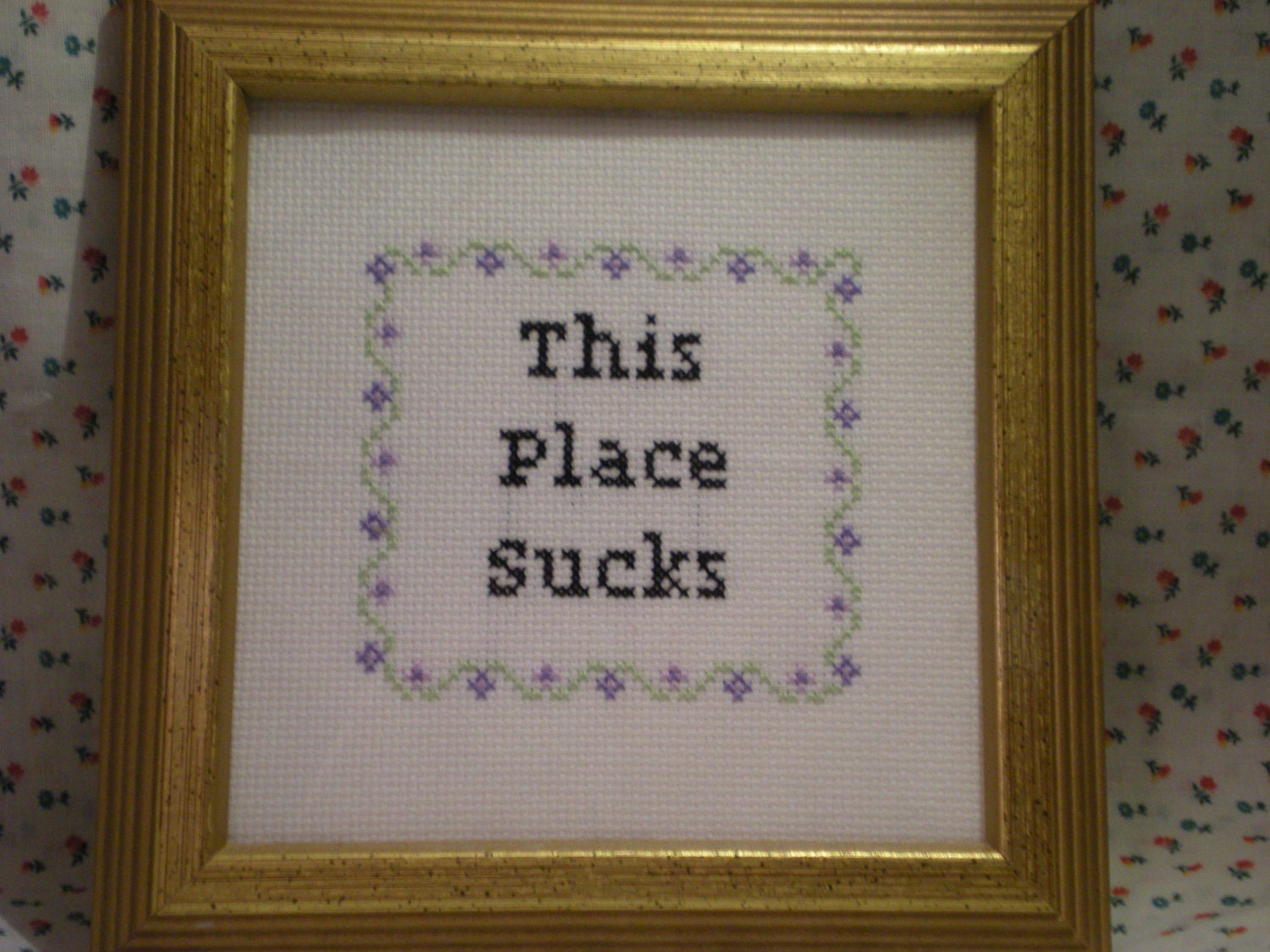 Wall Art Embroidery Cross Stitch This Place Sucks Funny Gift Framed. Perfect for Christmas