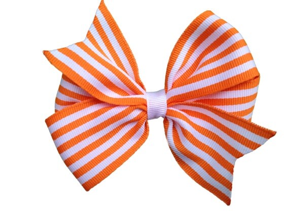 ON SALE 50 OFF Orange striped hair bow by BrownEyedBowtique