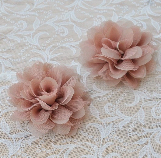 Chiffon Fabric Flowers Bridal Hair Flowers Khaki by QFabrics